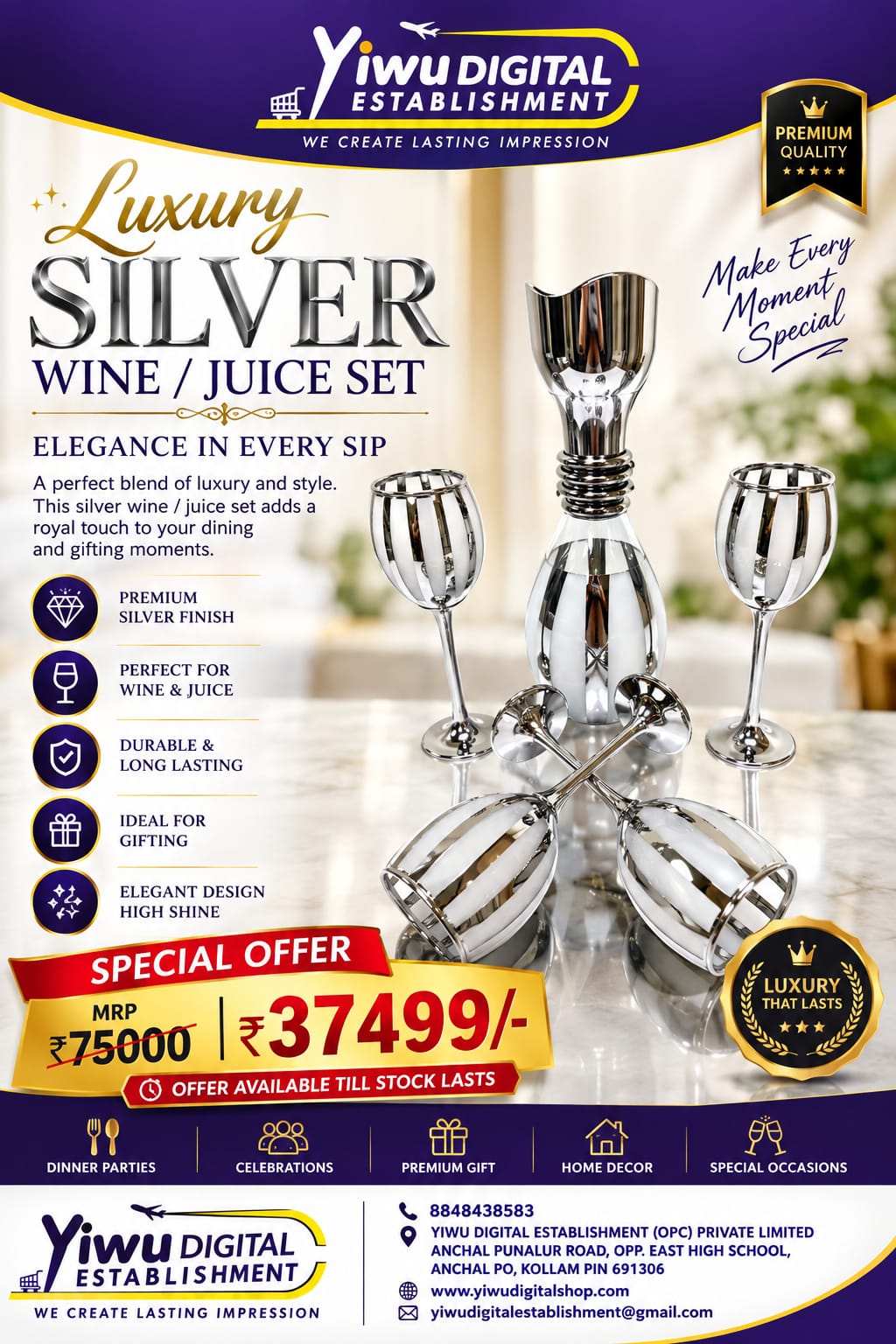 PREMIUM SILVER WINE JUICE SET